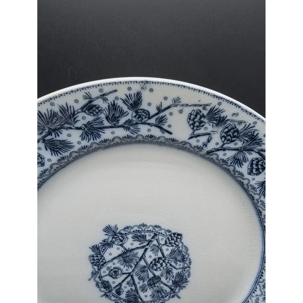 WH Grindley Oxford Blue White Pine Cone Dinner Plate English Ironstone Antique